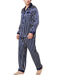 LONXU Mens Satin Pajamas Set Navy Blue L