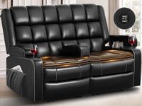 Loveseat Recliner Sofa, Reclining Loveseat with Removable Console, USB Ports & Cup Holders, RV Wall Hugger Double Recliner Couch, 2 Layer Cushion Modern Manual Love Seat Chair for Living Room, Black