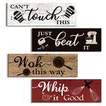 4 Pcs Kitchen Wall Decor Signs, Funny Wood Home Sign, Rustic Farmhouse Wall Hanging Art for Kitchen Dining Room Decoration (Retro Style-A, 4 x 11.8 inch x 4pcs)