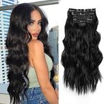 NAYOO Clip in Hair Extensions for Women 20 Inch Long Wavy curly Natural Black Hair Extension Full Head Synthetic Hair Extension Hairpieces (6PCS, Natural Black)