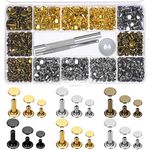 Paxcoo 480 Sets 3 Sizes Leather Rivets Double Cap Rivet Tubular Metal Studs with 3 Pieces Setting Tool Kit for Leather Craft Repairs Decoration, 4 Colors