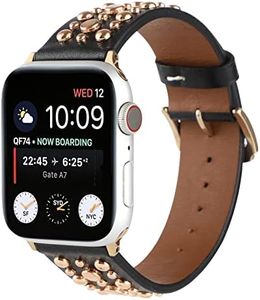 Bling Stud Leather Bands Compatible with Apple Watch, Studded Rivets Strap Wristband Replacement Bracelet for iWatch 45mm Series 7/44mm Series 6 SE 5 4 & 42mm Series 3 2 1, Black/Rose Gold