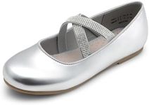 DREAM PAIRS Girls Ballerina Dress Shoes Mary Jane Flats,Size 5 Big Kid,Silver-Metallic,Angie-2