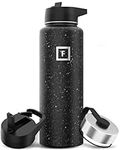 IRON °FLASK Sports Water Bottle - Wide Mouth with 3 Straw Lids - Stainless Steel Gym & Outdoor Bottles for Men, Women & Kids - Double Walled, Insulated Thermos, Metal Canteen - Black Speckle, 40 Oz