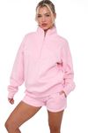 kraftd Women 2 Piece Outfits Sweatsuit Oversized Half Zip Collared Sweatshirt & Short Set Lounge Wear Tracksuit Sets