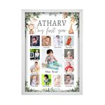 My First Year Baby 12 Months Photo Frame with customized photo Upload , My 1st Year Photo Frames with 12 Pics, Customised Frames For Gifts, Happy Birthday Customized Collage Photo Frame, Best Gift For Kids, Sister, Brother, Husband, Wife (Design 5, 12x17 inch)