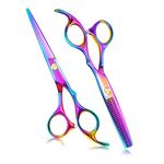 Doberyl Sharp Hair Cutting Scissors/Thinning Scissors, 2pc Professional Hair Shears - 6.7" Barber Haircut Scissors For Hair Cutting, Cool Coloring Hair Scissors For Men/Women (Multicolor)