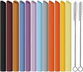 NINU Pack of 24 Bubble Tea Straws, Colourful Straws Reusable with 2 Cleaning Brushes Straws Tip, Extra Wide Reusable Smoothie Straws & Boba Straws (13 mm x 26 cm)
