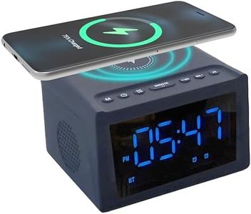 Laser Alarm Clock Radio with 10W Wireless Charger, Bluetooth Speaker, 1200mAh Battery, MicroSD USB Playback, Dual Alarm, FM Radio with Charging Station for Bedside Table, Desk, Home and Room Decor