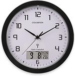 Champion 25cm MSF Radio Controlled Quartz wall clock with inset LCD display with day/date - Black