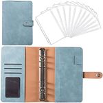 A6 Budget Binder, PU Leather Savings Binder, with 12 Transparent Zipper Bags, Refillable 6 Round Ring Binder Cover, Money Saving Wallet for Travel Writing Diary (Blue)