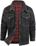 Flygo Mens Flannel Lined Denim Jacket Snap Cowboy Cut Western Classic Slim Fit Vintage Heavy Duty Jacket Trucker Coat(Black-M)