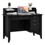GOFLAME 48” Computer Desk with Hutch, Vintage Home Office Desk with Storage Drawers & Shelves, Space Saving Laptop PC Table, Wooden Study Writing Workstation, Black