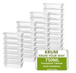 KRUM Transparent Rectangle Takeout Food Containers Food Storage Containers With Lids Freezer Safe | Meal Prep | Microwavable Dishwasher | Leakproof | BPA Free (750ml Pack of 100)