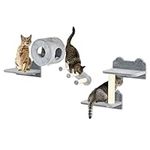 PawHut 4 Pcs Cat Wall Shelves, Cat Wall Furniture Indoor with 3 Steps, Condo, Cushion, Scratching Post, Jumping Platforms, for Sleeping Playing