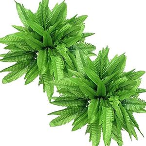 MASUMARK SM Artificial Fern Plants Fake Plastic, Shrubs Greenery Bushes Grass Home Garden Outdoor Window Box Verandah Hanging Planter Indoor Outside UV Resistant Wedding DIY Decor Decoration - 8 Pcs