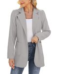 Dazosue Women Open Front Blazers Long Sleeve Casual OL Office Slim Buttonless Suit Jacket with Pockets, Lightgrey, M