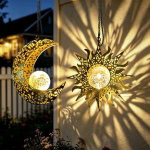 Solar Sun & Moon Lanterns Set, Hanging Decor for Garden, Gifts for Grandmom