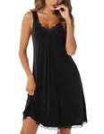 Uniexcosm Women's Nightdresses Sleeveless Nighties Cotton Lace Nightgown V Neck Chemise Sexy Negligee for Ladies Nightshirts Nightwear Loose Plus Size Jersey Lingerie Black