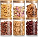 Gencywe Glass Storage Jars with Bamboo Lid, 27 OZ Airtight Food Storage Jar with Labels, Clear Kitchen Canisters for Candy, Cookie, Rice, Coffee Beans, Snacks, Spices