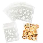 Cellophane Cookie Bags, 200Pcs Self Adhesive Sweet Bags Clear Snowflakes Treat Bags for Birthday Wedding Christmas Party Favour Gift Candy Biscuit Packaging (200Pcs, 4x4inch)