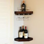 WELLAND Wall Mounted Corner Wine Rack -2 Pack Wooden Rustic Floating Corner Wine Holder with 6-7 Glass Slot Holder