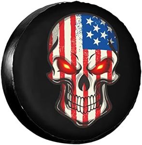 American Flag Skull Patriotic Spare Tire Cover,Universal Wheel Tire Cover for Trailer, RV, SUV, Truck,Camper and Many Vehicle,Weatherproof Tire Protectors（14 inch for Diameter 23"-27"）