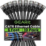 GearIT Cat 6 Ethernet Cable (10-Pack 6 Feet) Cat6 Network Patch, 10Gbps, RJ45, Snagless Cord, Gold-Plated Connectors, Internet for PC, TV, Tablet, Router, Printer, Servers, IT Data Center - Black