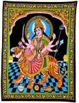 Gangesindia Maa Durga Sherawali Cotton Painting Sequin Work Tapestry