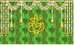 ZEONELY MART Banana Leaf With Garland Ganesh Decoration Backdrop Cloth For Pooja Decoration(Cloth 35)Background Decoration For Pooja|Puja Curtains Decoration