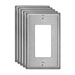 [5 Pack] BESTTEN 1-Gang Decorator Metal Wall Plate with Protective Film, Corrosion-Resistant Decor Stainless Steel Outlet and Switch Cover, Brushed Finish, Standard Size, Silver