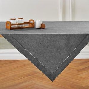 Solino Home Linen Tablecloth 52 x 52 Inch – 100% Pure Linen Charcoal Grey Tablecloth – Dining Hemstitch Table Throw – Milan