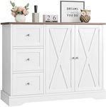 GarveeHome Buffet Cabinet with Storage, Farmhouse Kitchen Cabinet with 3 Drawers and 2 Doors, Storage Cabinet for Kitchen, Dining Living Room, White