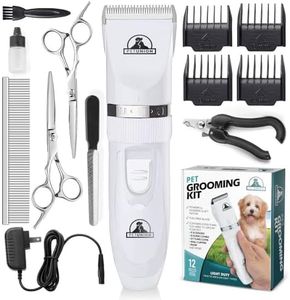 Kit professionale per toelettatura per cani Pet Union - Tosatrice per animali domestici ricaricabile e senza fili. Silenzioso e adatto a gatti e altri animali domestici (bianco)