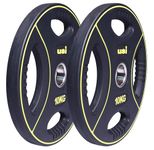 USI UNIVERSAL Weight Plates, TWP 10kg Pair Quad Grip Olympic Weight Plates For Home Gym 51mm, Rubber Coated Steel & TPU Construction, Steel Bush Olympic Hole, Ideal For Cross Training, Weight Lifting
