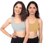 DChica Sports Bra for Women & Girls, Cotton Non-Padded Full Coverage Non-Wired T-Shirt Gym Workout Bra with Regular Broad Strap, Activewear Training Bra for Teenager (Pack of 2)