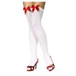 Crazy Chick® Ladies Girls Thigh High Hold Up Stocking With lace Satin Bow Over Knee Socks Daily Dress Party Favours (White With Red Bow)