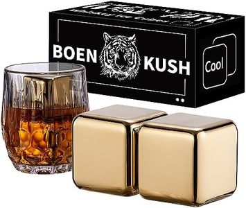 2 Large Whiskey Stones 64 cm³ (4 cu in) - Man Gift Set - Reusable Stainless Steel Metal Ice Sphere Cubes Beverage Chilling Rocks Whiskey Stones for Red Wine, Bar Beer, Scotch, Vodka Drinks - Gold