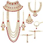 Peora Ethnic Traditional Gold Plated Kundan Dulhan Bridal Jewellery Set with Choker Earrings Maang Tikka Hathphool Set for Women