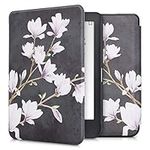 kwmobile Case Compatible with Kobo Clara HD Case - eReader Cover - Magnolias Taupe/White/Dark Grey