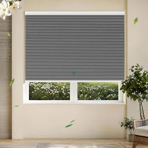 Allesin No Drill Motorized Cellular Shades Quiet Motor Smart Honeycomb Blinds with App and Voice Control Rechargeable Solar Option Aluminum Rails(48" W x 64" H, 100% Blackout Volcanic Gray)