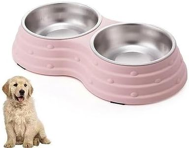 Wolike Pet Bowl Basic Dog Bowls Pet Bowl Anti Overturning and Anti Slip Double Bowl Dog Bowl Dog Plate Cat Bowl Stainless Steel Water Bowl Bottom with Anti slip Pad (Pink-Medium)