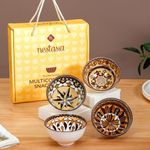 Nestasia Brown Set of 6 Vintage Ceramic Side Bowls for Serving Noodles, Ramen, Snacks, Soups or Curries (1 Set of 6 Bowls of Capacity 350 ml Each)