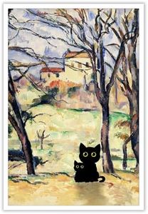 NONPAI Vintage Paul Cezanne Cat Canvas Wall Art Famous Oil Prints Paintings Trees and Houses Funny Black Cat Aesthetic Poster Gallery Rustic Farmhouse Landscape Wall Decor Bedroom 16x24in Unframed