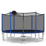 Goplus Outdoor Trampoline, 12FT 14FT 15FT 16FT ASTM Approved Trampoline w/Basketball Hoop, Enclosure Net, Safety Pad, Ladder, Recreational Trampoline for Kids and Adults (External-Net, 15 FT)