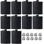 GADIEDIE10 Pcs Flasks for Liquor for Men, Matte Black 8 Oz Stainless Steel Leakproof and Funnel,with Never-Lose Metal cap,Hip Flask for Wedding Party Gift Outdoor Activities