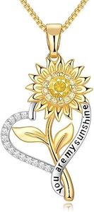 PAITAIN Sunflower Necklaces Gifts for Women 18k Gold-Plated Jewelry Sunflower Pendant Necklace, You are My Sunshine Necklace Mothers Day Valentines Anniversary Birthday Gifts for Women Mom Wife Girlfriend, Metal, Citrine