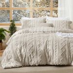 Bedsure Tufted Boho Comforter Set Oversized Queen - Linen Boho Bedding Comforter Set, 3 Pieces Farmhouse Shabby Chic Embroidery Bed Set, Gifts for Woman, Soft Jacquard Comforter for All Seasons