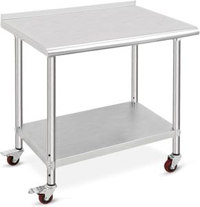 Stainless Steel Worktable, 36x24x35 Inch, Food Prep Stainless Steel Table With Adjustable Under Shelf, Caster Wheel, Backsplash, Nsf Metal Commercial Table for Kitchen Restaurant Garage