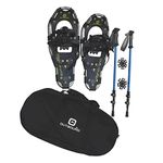 Outbound Lightweight 21 Inch Long Aluminum Framed Snowshoe Kit with Adjustable Poles and Anti Shock Mechanisms, and Carrying Tote Bag, Black